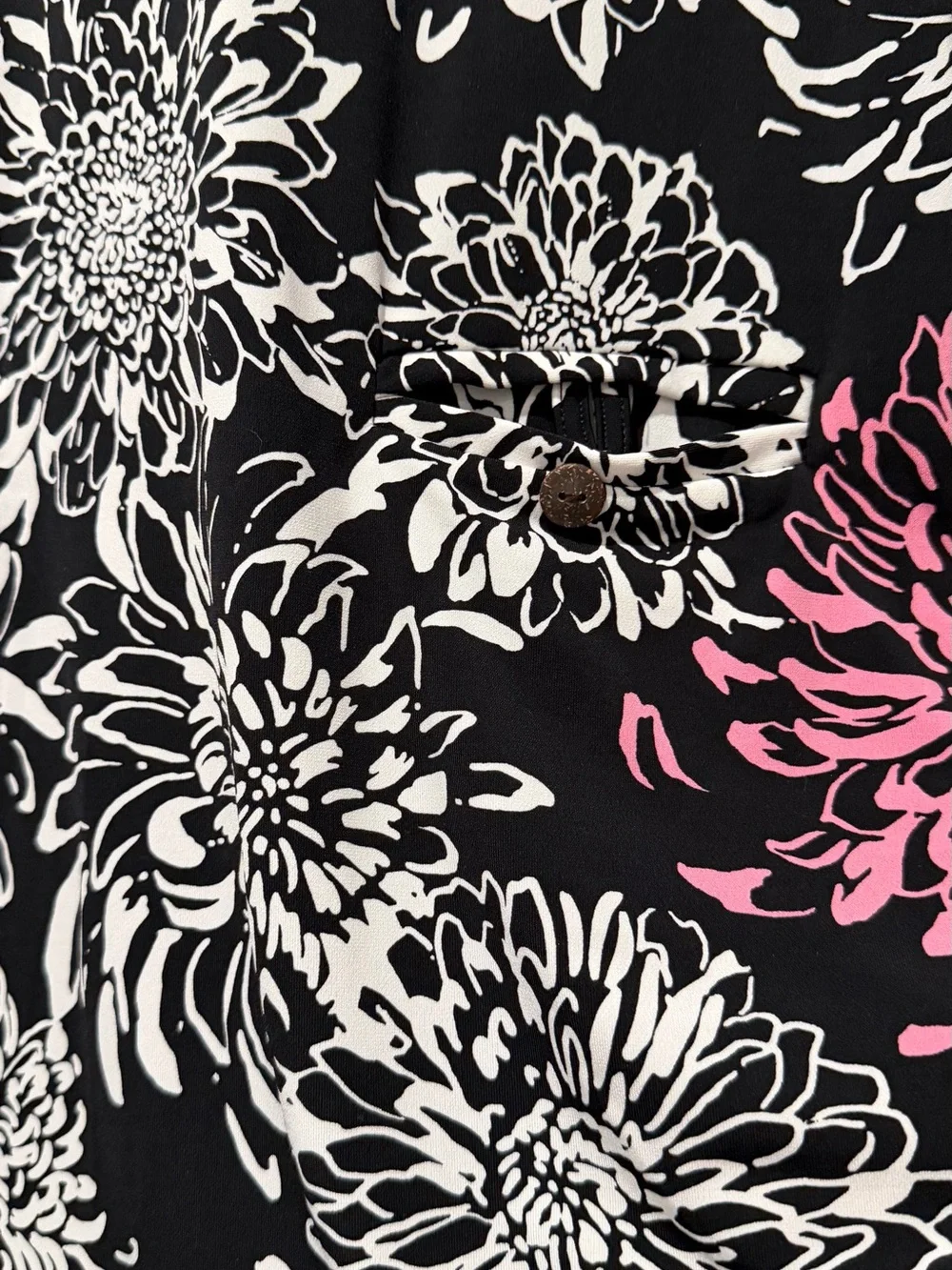 Tori Richard Black Mini Dress with White Floral and Pink Accents - Picture 2 of 4